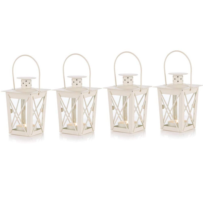 NUPTIO 4 Pcs Tealight Lanterns Hanging Candle Holder, Metal Mini Decorative Led Tea Light Candleholder Decoration for Birthday Parties Wedding Centerpiece Relaxing Spa Setting (White, 4 Pcs) - Image 1